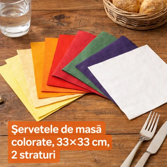 Șervețele de masă colorate, 33×33 cm, 2 straturi, 50 bucăți/pachet