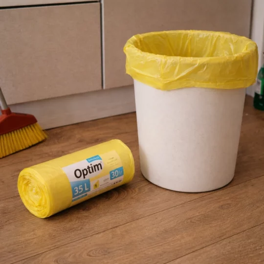 Pungi menajere Optim 35 L / 30 buc., galbene, pentru coșuri standard 450×550 mm