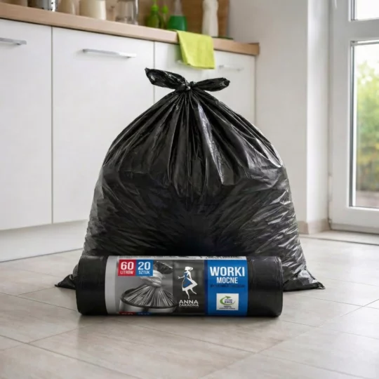 Pungi menajere Premium 60 L / 20 buc., negre, 550×570 mm