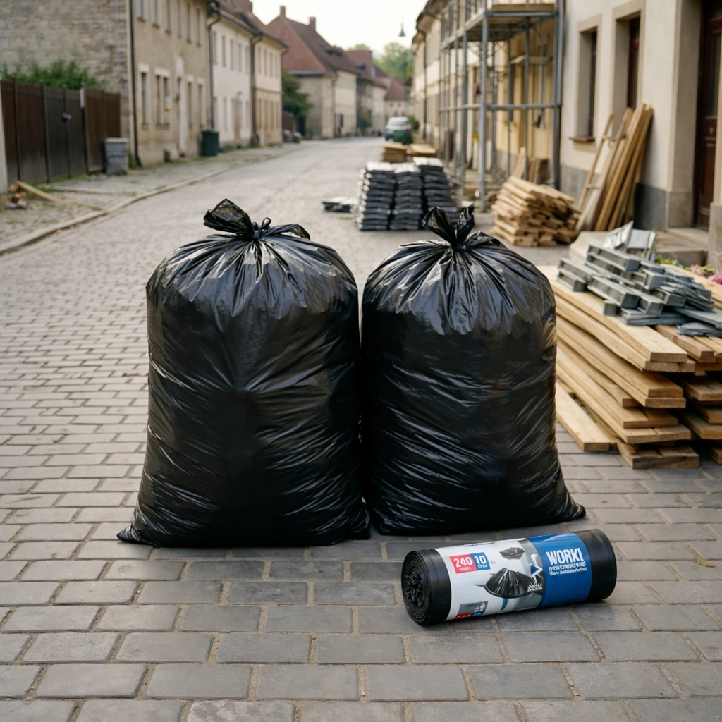 Pungi menajere Extra 240 L / 10 buc., negre, pentru tomberon, 1040×1300 mm