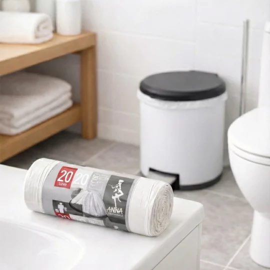Pungi menajere 20 L / 30 buc., albe, pentru coșuri mici